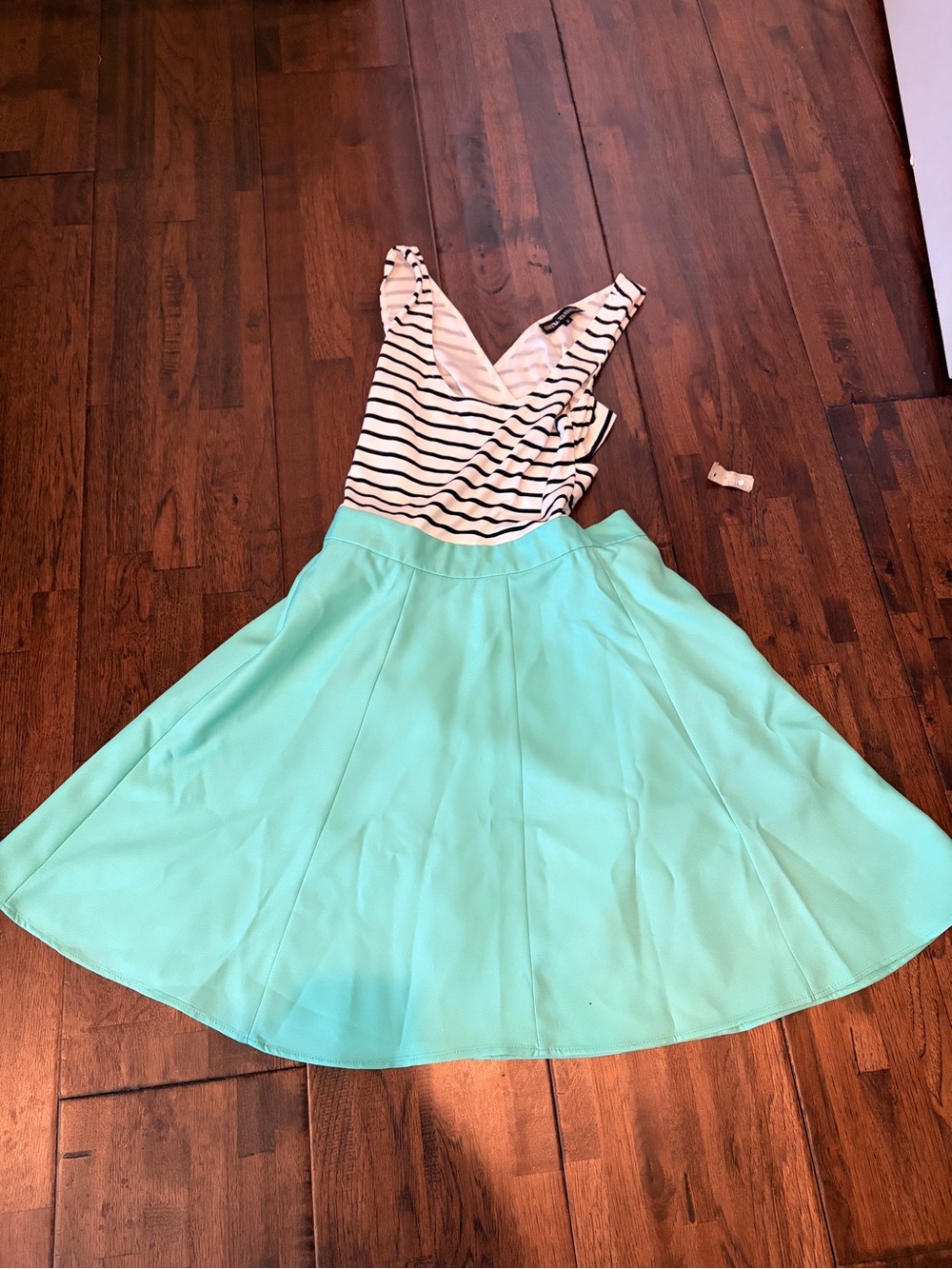 Striped V-Neck Bodice Midi Dress with Mint Skirt
